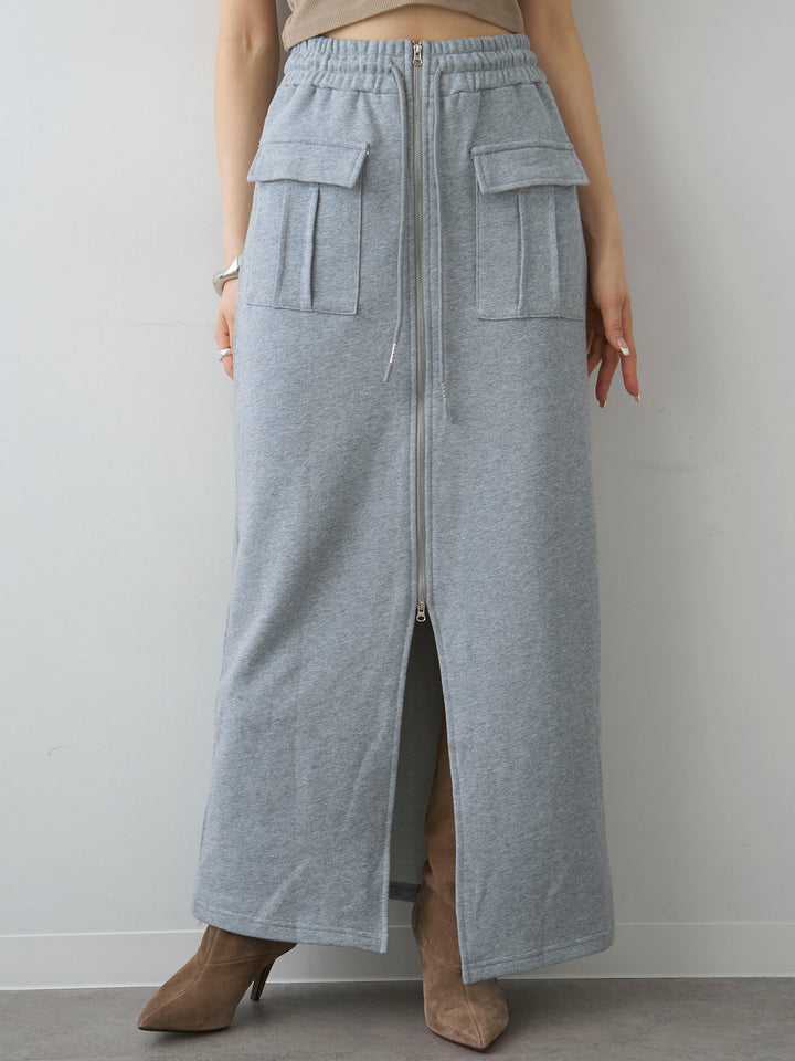 [予約]フロントZIPポケットデザインスウェットスカート/grey
