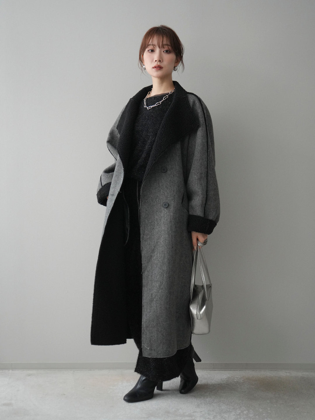 [SET]アウトシーム裏ボアコート+ラメシャギートップス(2set)