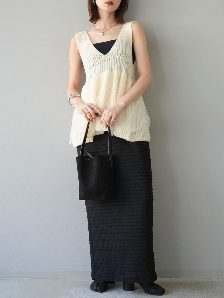 [予約]チュールレイヤードペプラムニットベスト/アイボリー