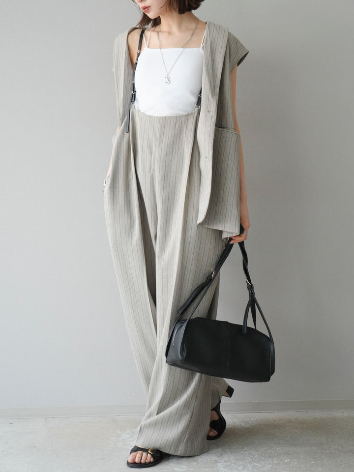 【着回しセット】[SET]ヘリンボーンストライプジレ+シアー切替ベロアトップス+ヘリンボーンストライプサロペット(3set)