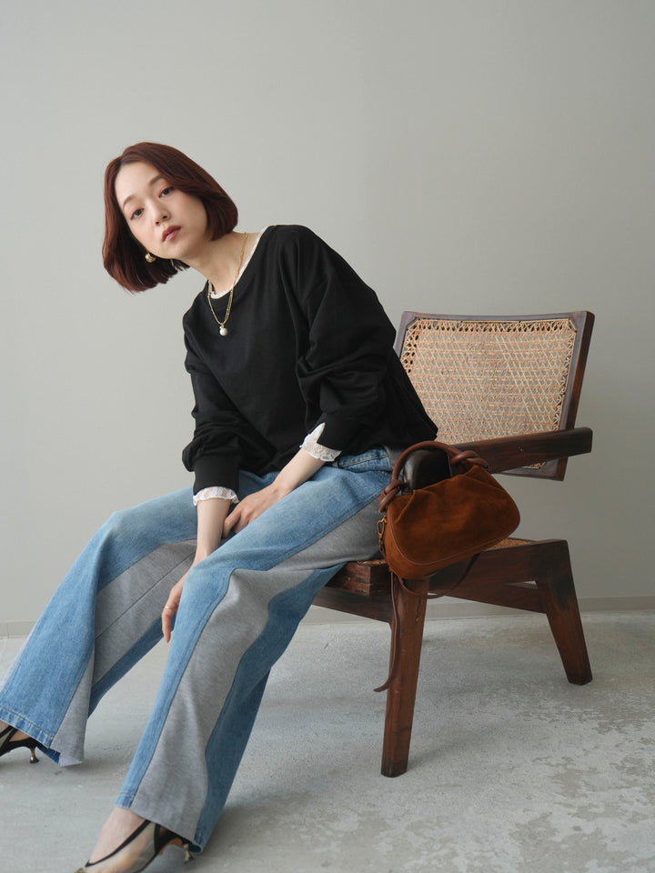 [予約]袖レースカットバルーンプルオーバー/black