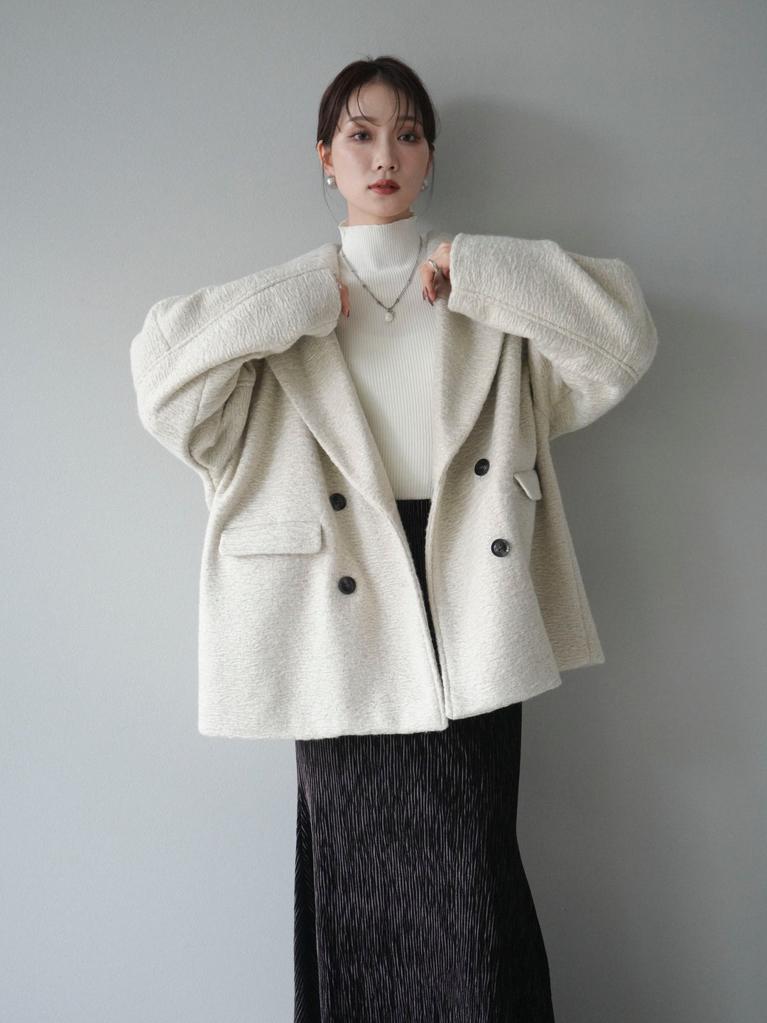 [予約]ロービング襟付きミドルコクーンコート/ivory