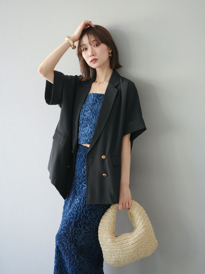 [預購] 金色紐扣半身夾克/黑色