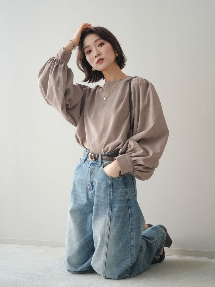 [予約]2WAYピーチスキンボリュームスリーブブラウス/mocha