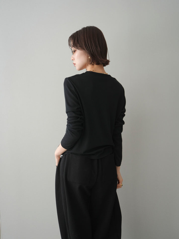 [予約]配色レイヤードカットリブカーディガン/black