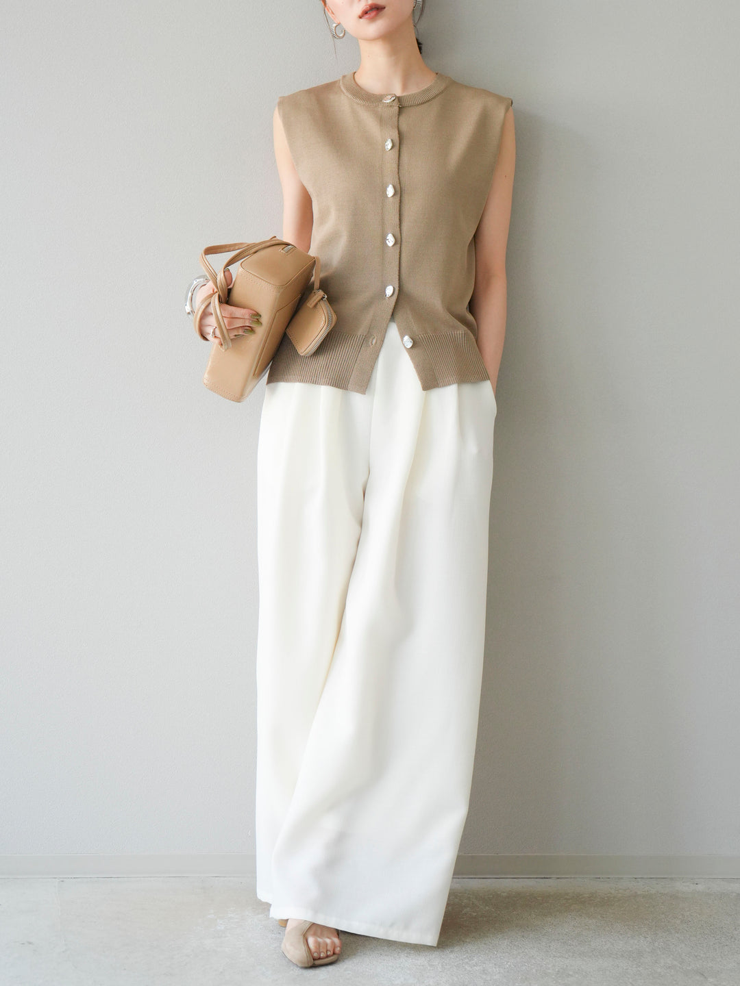 [予約]リネンライクイージーワイドパンツ/アイボリー