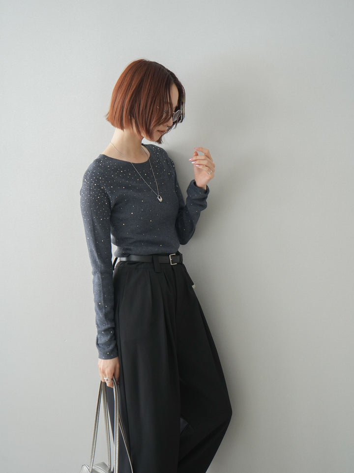 [SET]スパンコールシアーニットトップス+選べるアクセセット(2set)