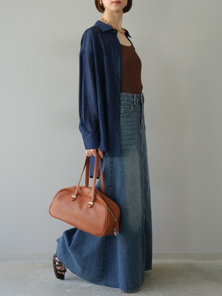 [予約]Aラインカットオフデニムスカート/ブルー