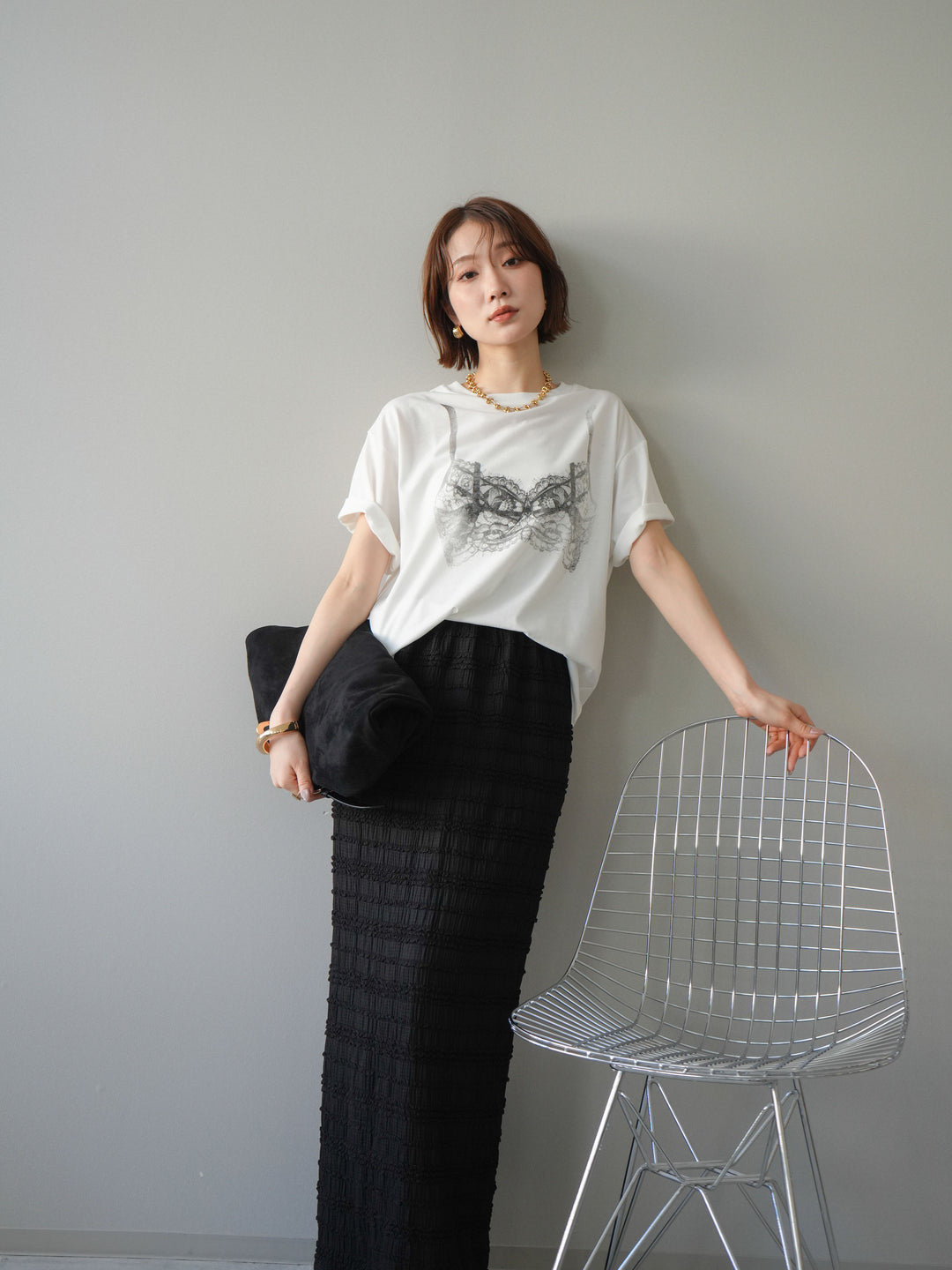 [予約]レースモチーフプリントTEE/off