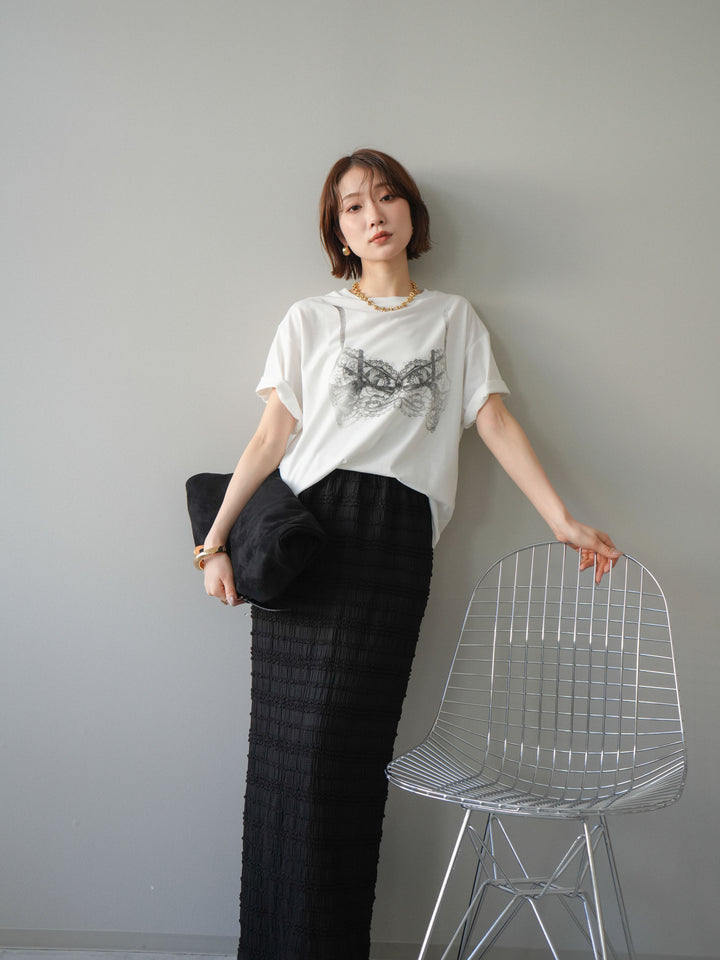 [予約]レースモチーフプリントTEE/off