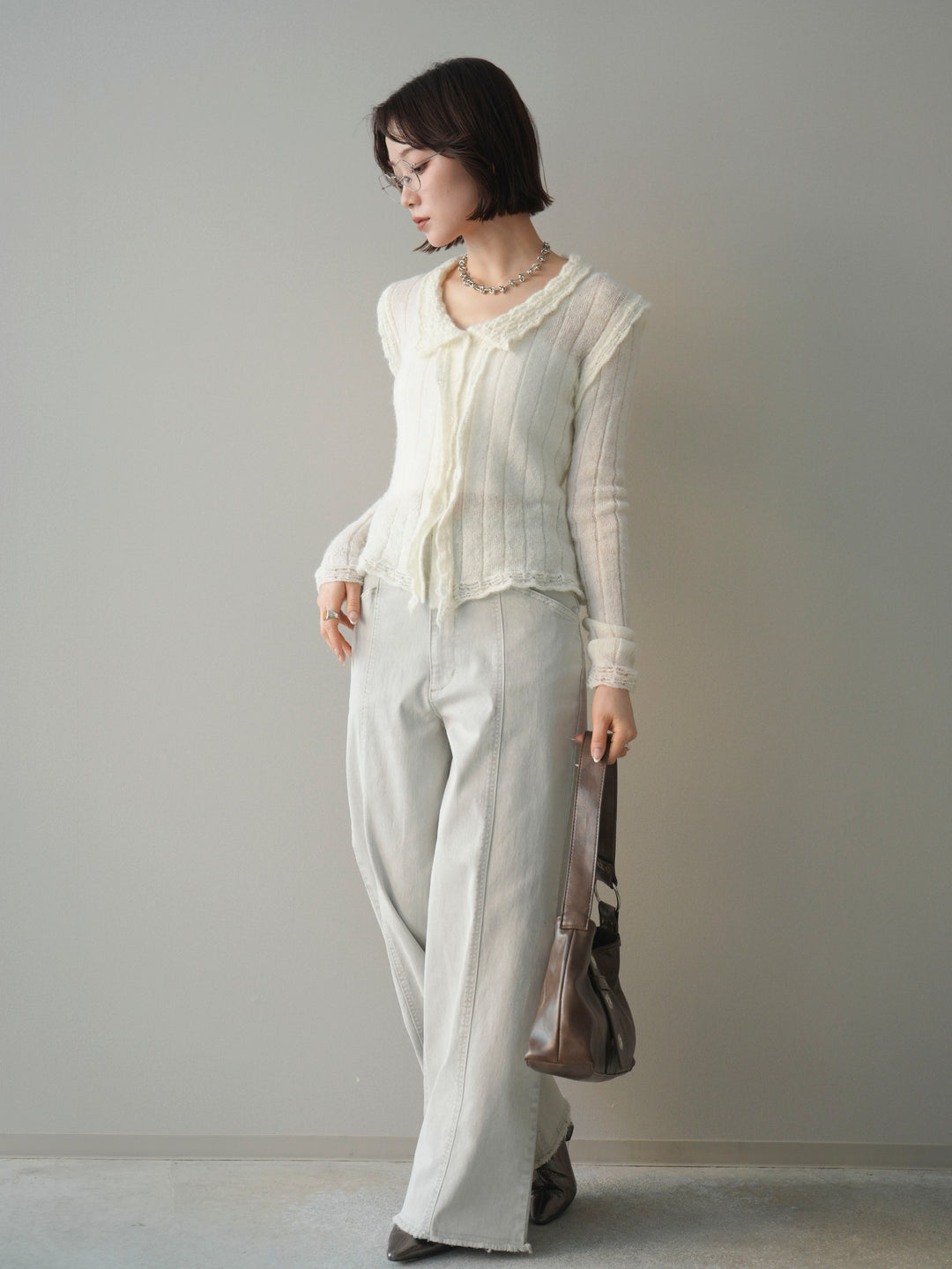 [予約]センターステッチストレッチカットオフデニムパンツ/gray