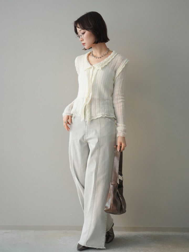 [予約]センターステッチストレッチカットオフデニムパンツ/gray