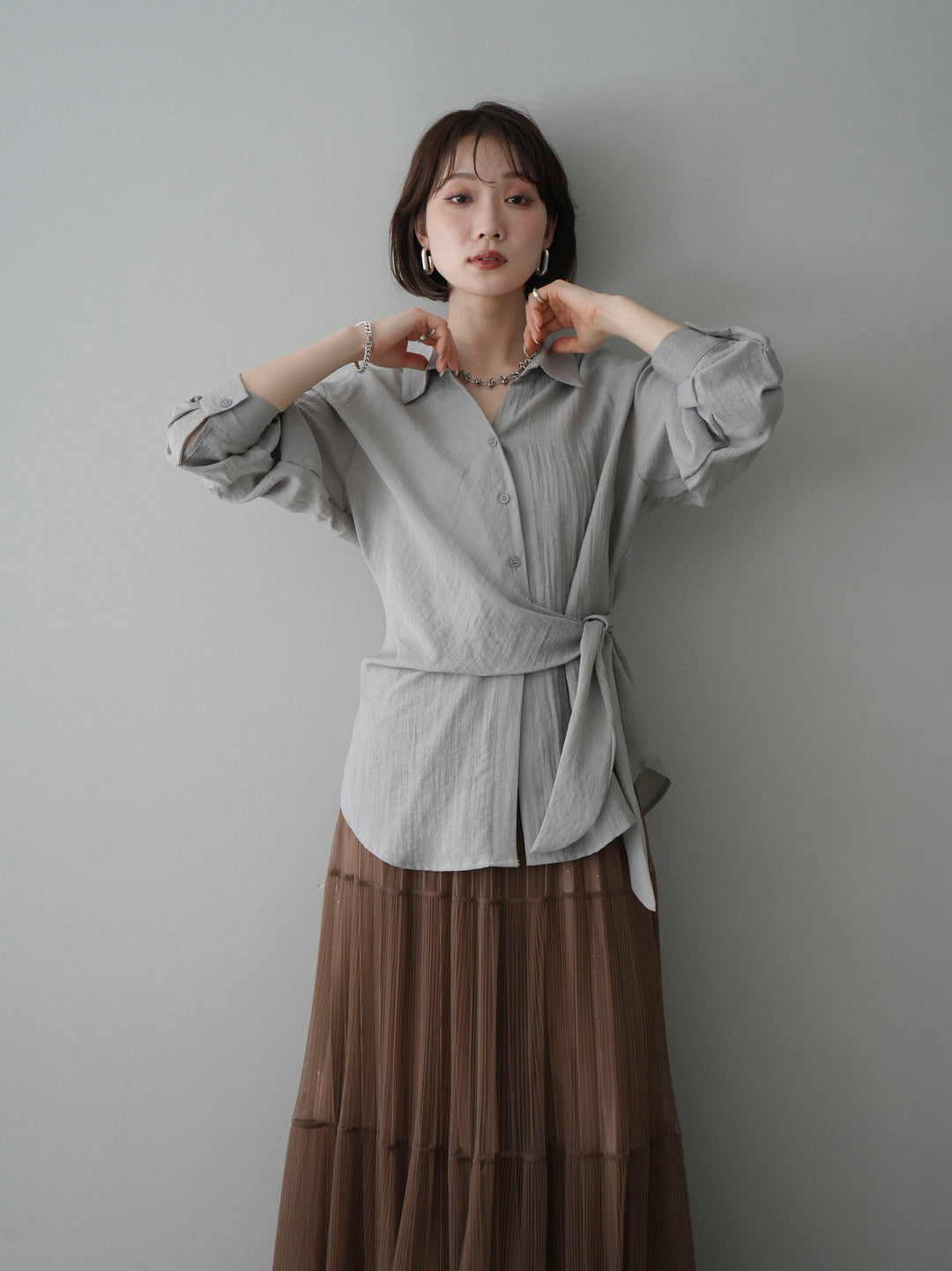 [予約]フロントアシンメトリーブラウス/gray