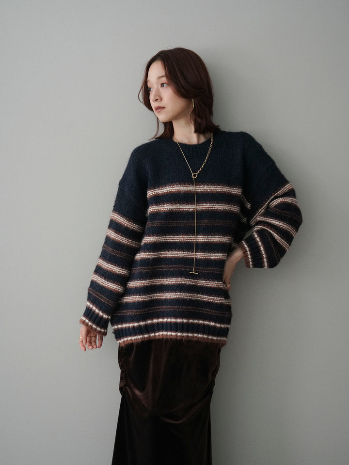 [SET]ステッチボーダーニットプルオーバー+選べるアクセセット(2set)