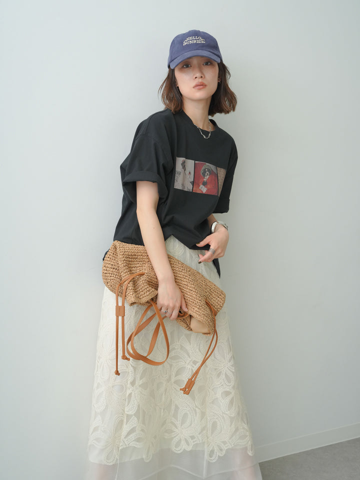 [SET]スリードッグフォトボックスTEE+フラワーレースレイヤードスカート(2set)