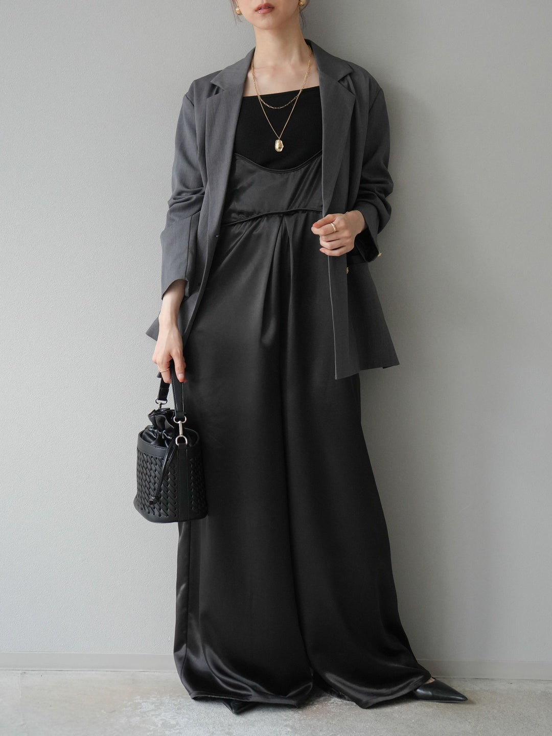 [予約]ゴールドボタンツイルダブルテーラードジャケット/グレー