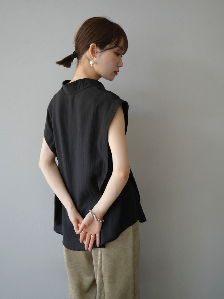 [Pre-order] Tuck shoulder sheer sleeveless shirt/Black