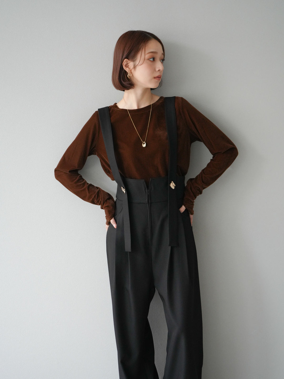 [予約]シアーベロアフィンガーホールトップス/ブラウン