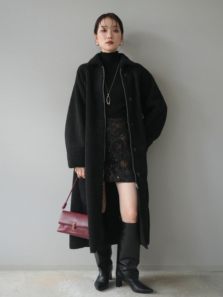 [予約]ボアxムートンロングコート/black
