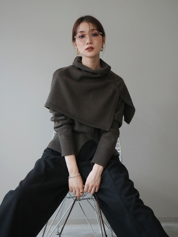 [予約]フロントスリットネックアンサンブルニット/khaki