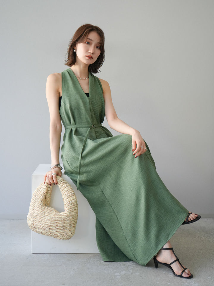 [予約]ループデザインムラ染めワンピース/グリーン