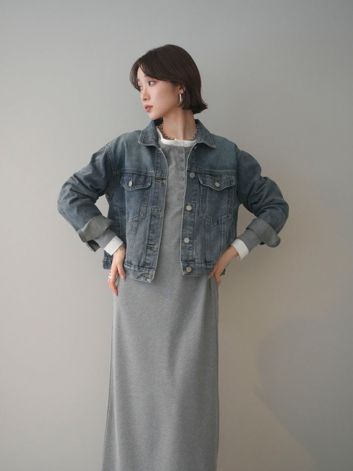 [SET]配色レイヤードヘンリーネックカットリブワンピース+配色レイヤードヘンリーネックカットリブワンピース(2set)