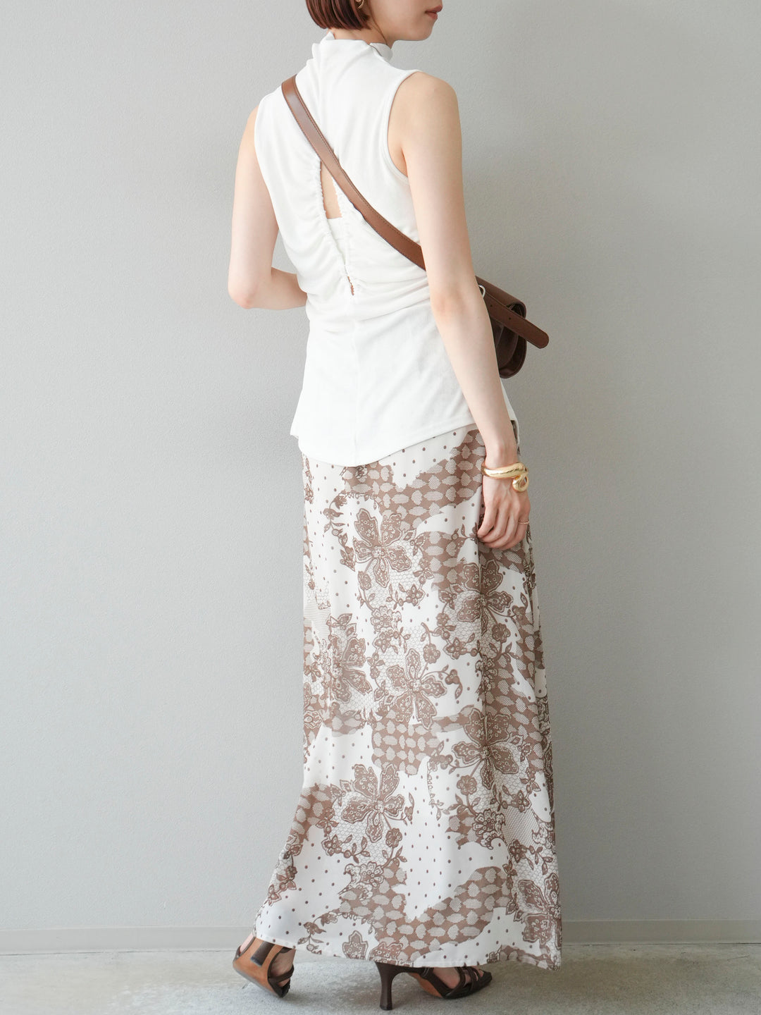 [予約]フラワーパターンフレアスカート/ベージュ