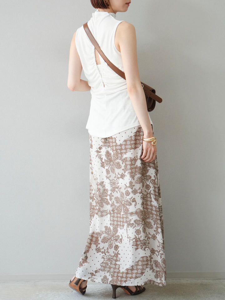 [予約]フラワーパターンフレアスカート/ベージュ