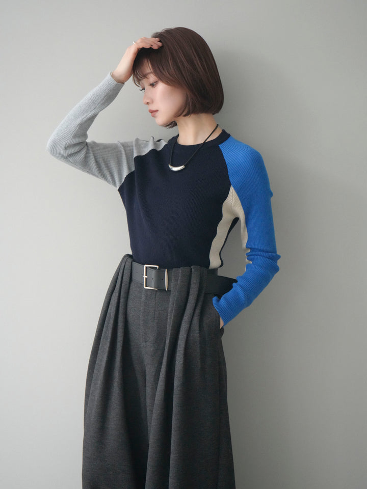 [SET]バイカラーラグランニットトップス+選べるアクセセット(2set)