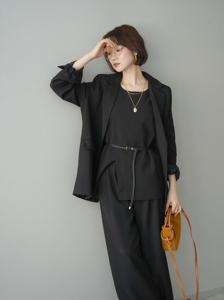 [SET]ベルト付ノースリーブトップス＆ワイドパンツSETUP+バックスリットデザインジャケット(2set)