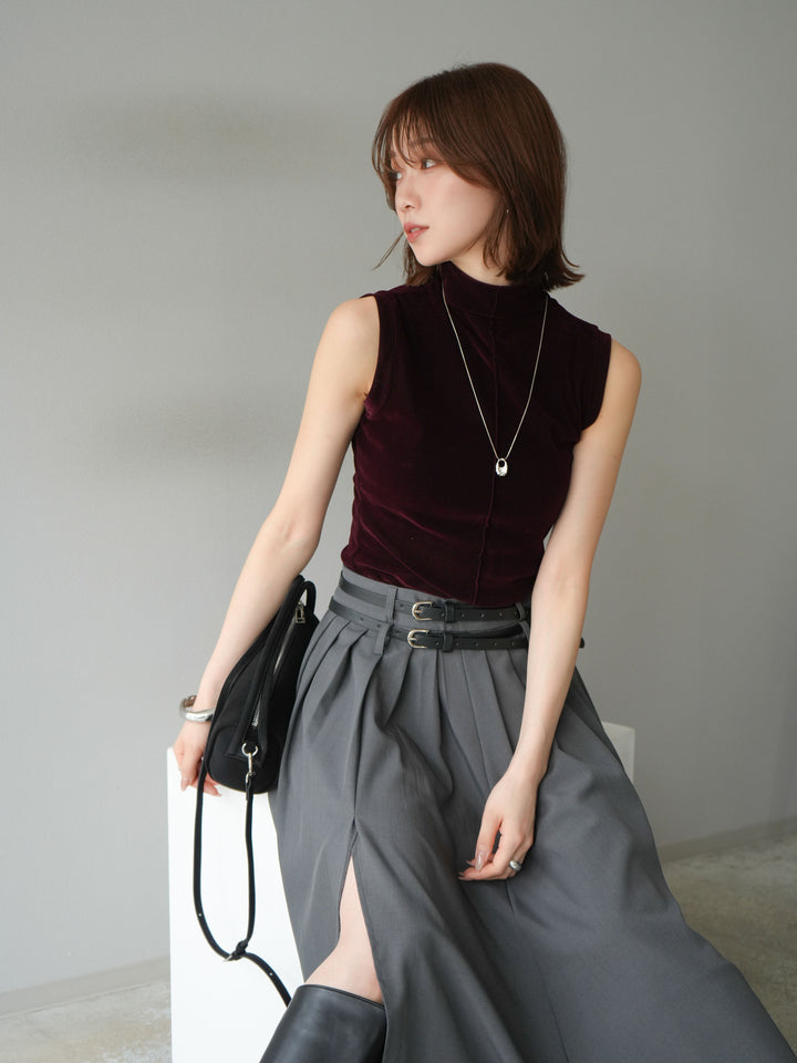 [予約]シアーベロアプチネックノースリーブトップス/ボルドー