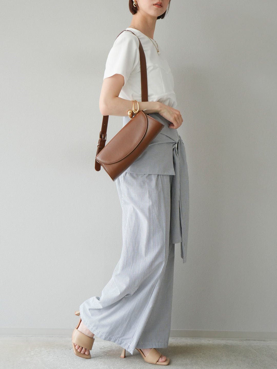 【預購】條紋休閒褲帶皮帶/黑條紋