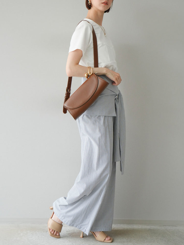 【預購】條紋休閒褲帶皮帶/黑條紋