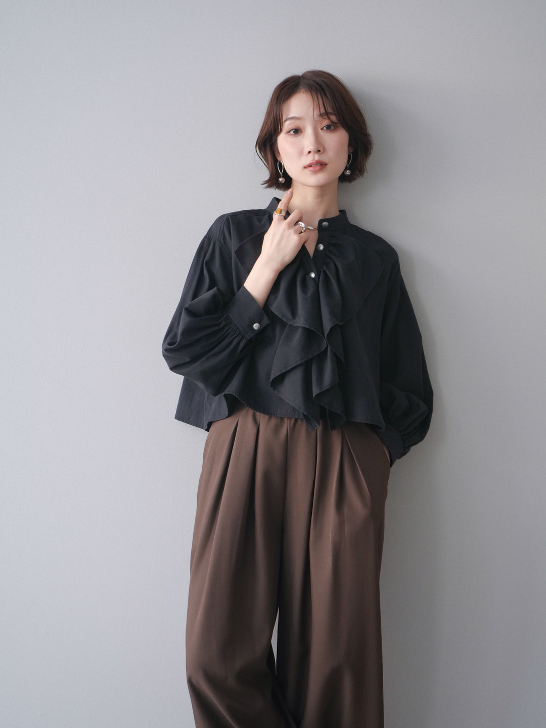 [SET]ラッフルフレアショートブラウス+ラッフルフレアショートブラウス(2set)