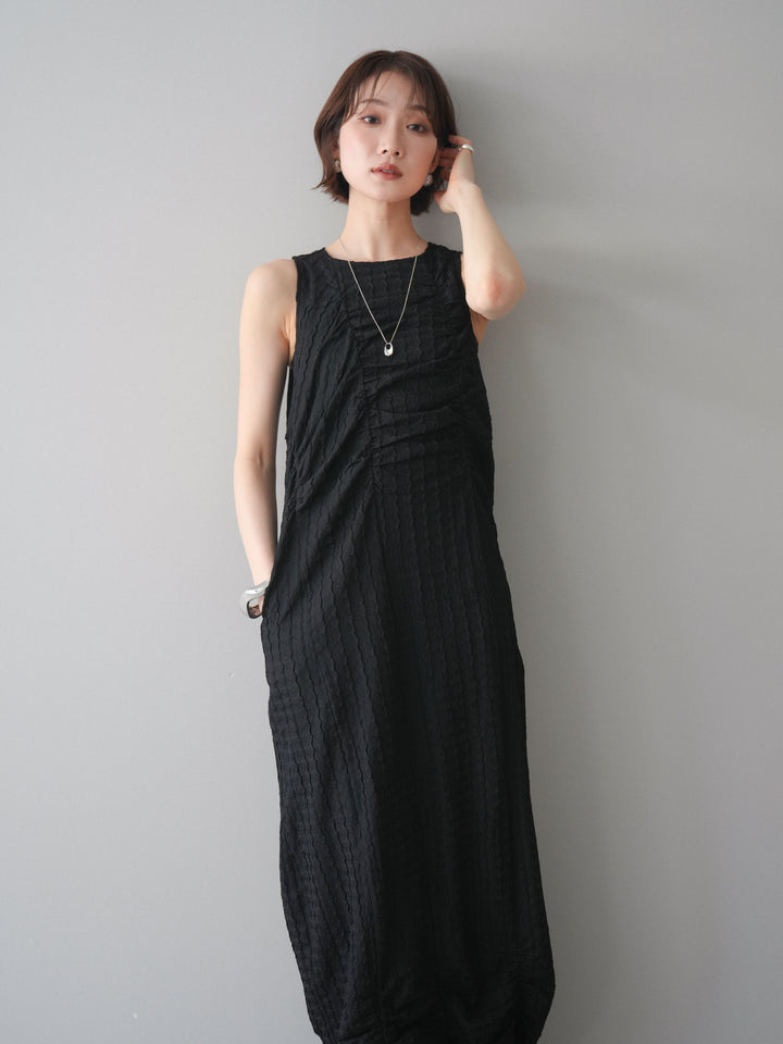 [予約]シャーリングジャガードノースリーブワンピース/black