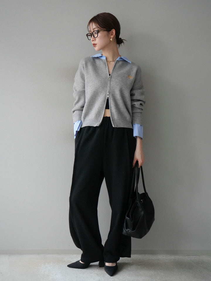 [SET]ストライプシャツレイヤードZIPニットカーディガン+2WAYデザインスウェットパンツ(2set)