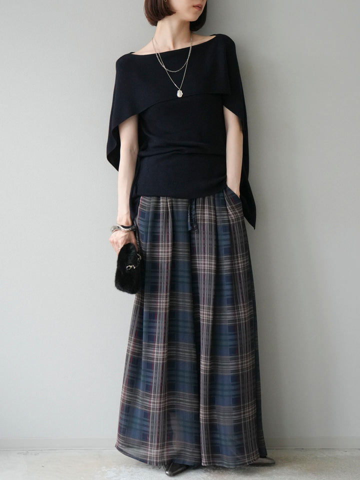 [予約]マントデザインスリットドルマンニット/ネイビー