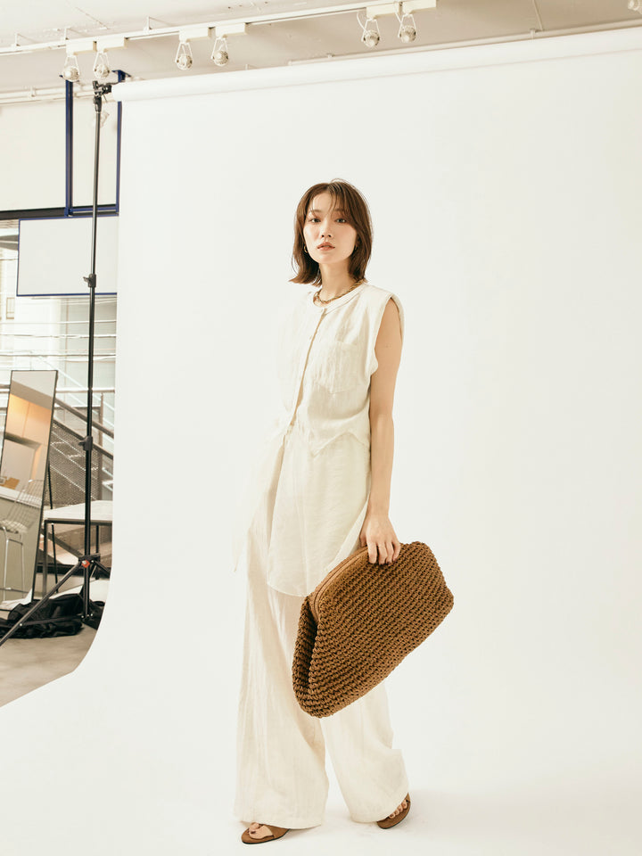 [SET]オーガンジーヘムブラウス＆ワイドパンツSET UP(2set)