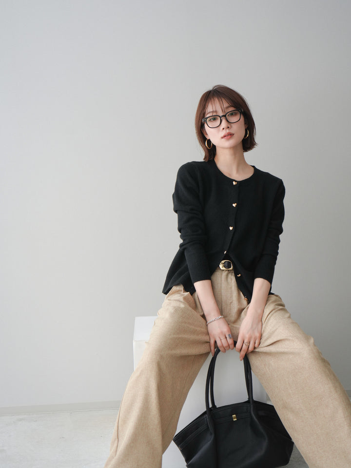 [予約]ハートボタンニットカーディガン/black