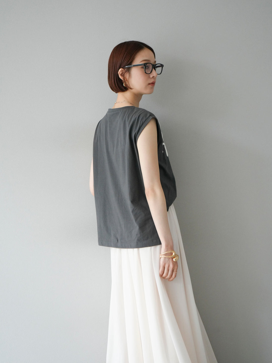 [SET] 繩繡法式袖T卹+雪紡喇叭裙（2件組）