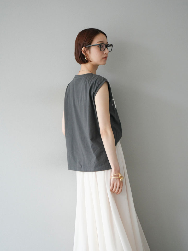 [SET] 繩繡法式袖T卹+雪紡喇叭裙（2件組）