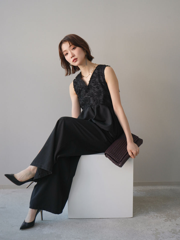 [SET]ジャガードレースぺプラムドッキングサロペット+選べるアクセセット(2set)