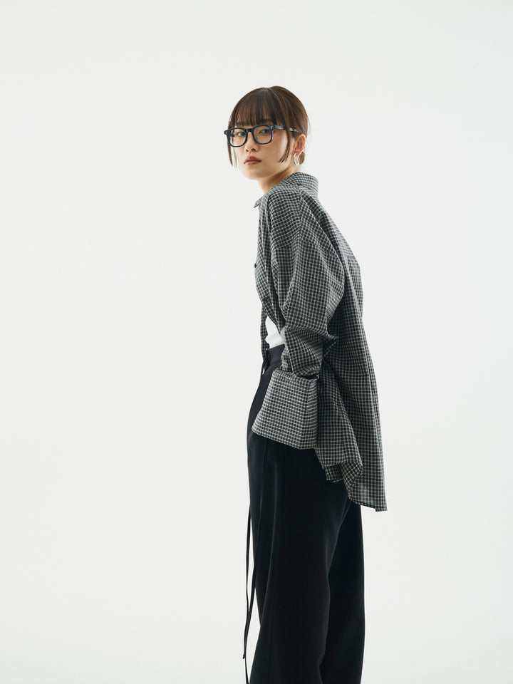 【Allure】[SET]チェックBIGカフスオーバーシャツ+ラップデザインタックワイドパンツ(2set)