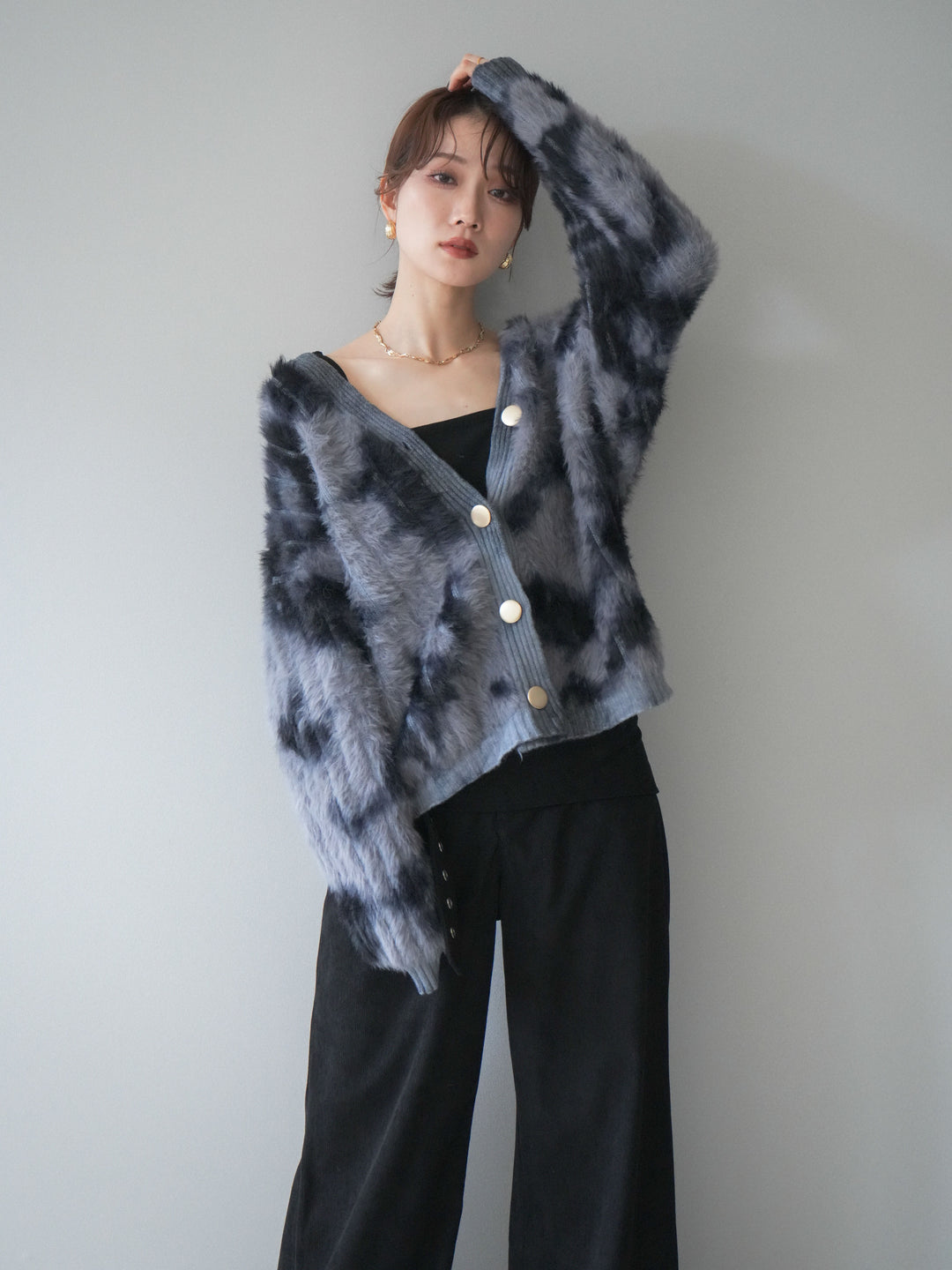 [SET]ニュアンス柄シャギーニットカーディガン+選べるアクセセット(2set)