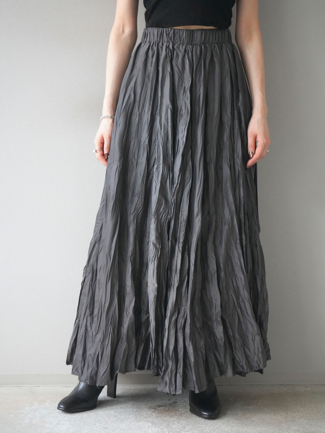 [予約]ワッシャープリーツロングスカート/charcoal