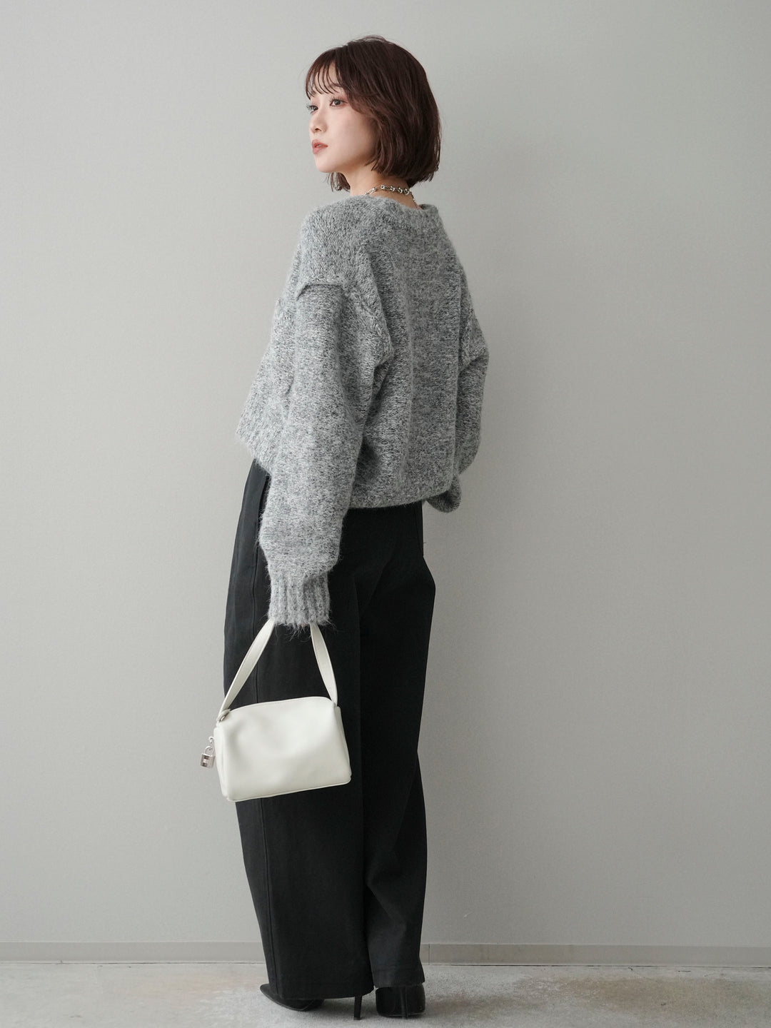 [SET]ミックスヤーンダブルZIPニットカーディガン+コットンツイルカーブパンツ(2set)