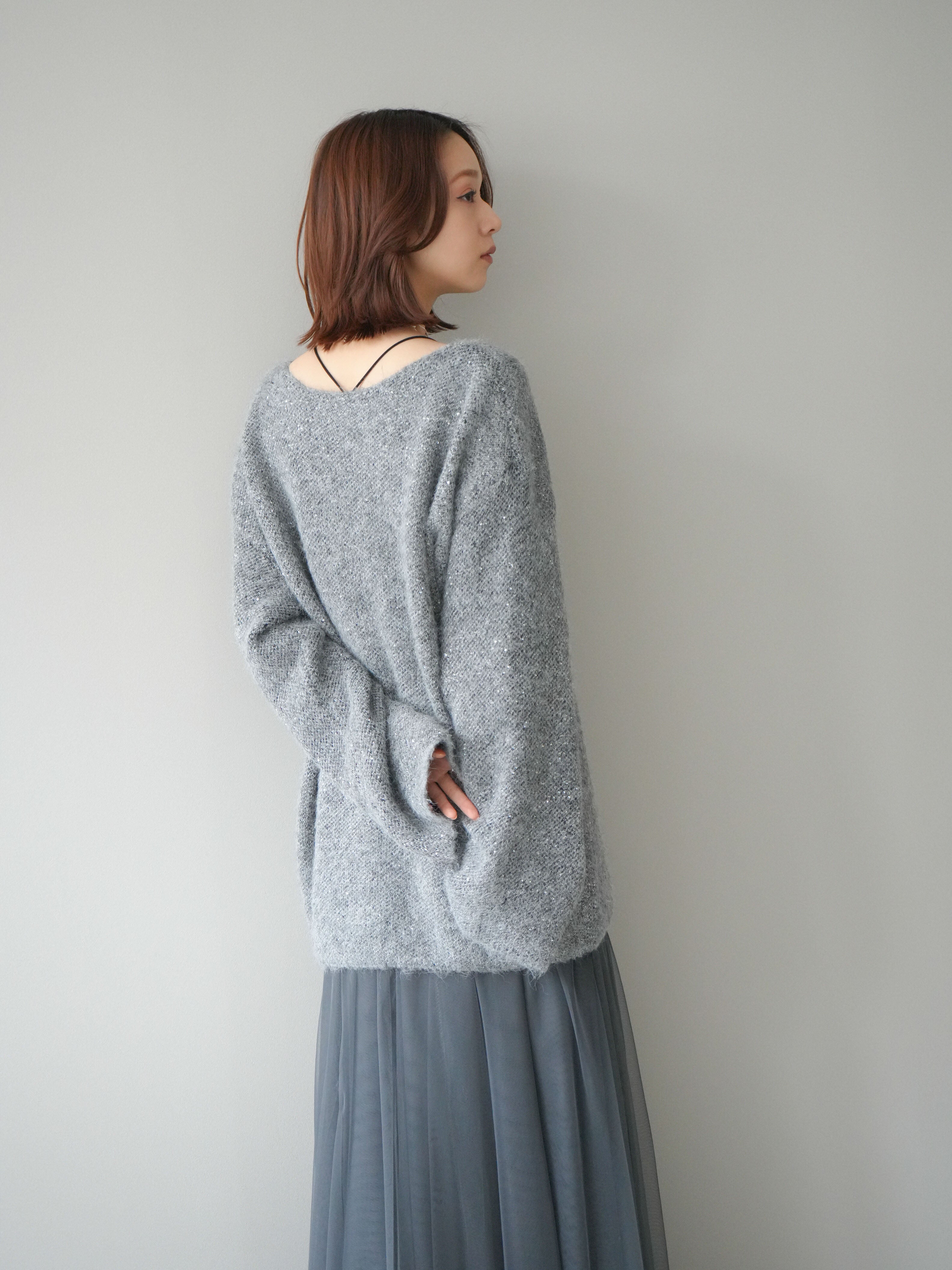 予約]スパンコールミニシャギーニットチュニック/gray – Lumier