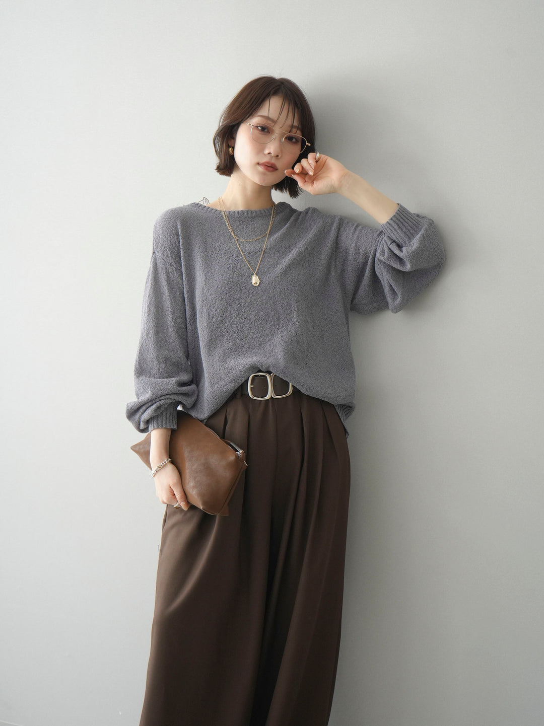 [予約]バックシアーフラワーレースニットプルオーバー/gray