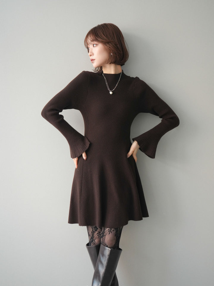 [予約]フレアリブニットミニワンピース/brown