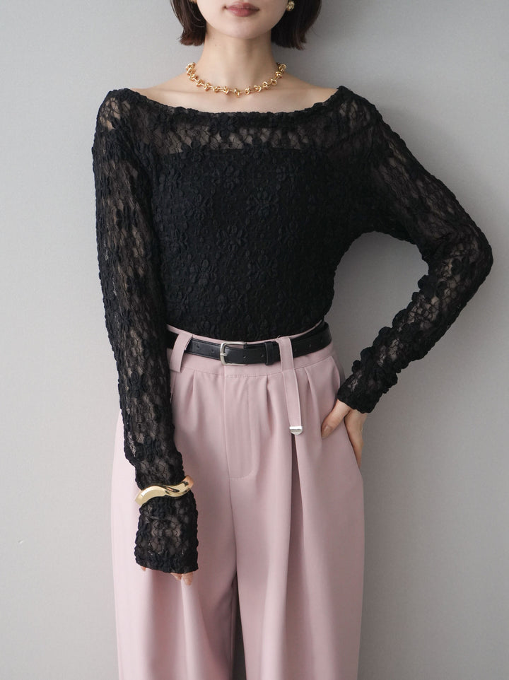 [SET]サイドギャザーレーストップス+サイドギャザーレーストップス(2set)